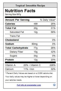 Nutritional info Thick Tropical Smoothie Recipe