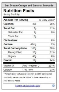 Sun Dream Nutritional data