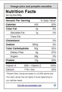 Orange juice and pumpkin smoothie nutrtion