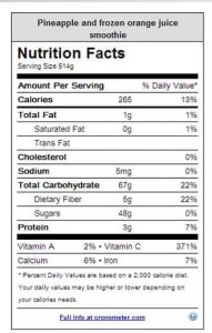 Pineapple and frozen orange juice smoothie nutrition