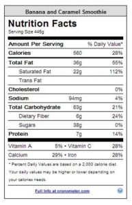Banana and Caramel Smoothie Nutrition