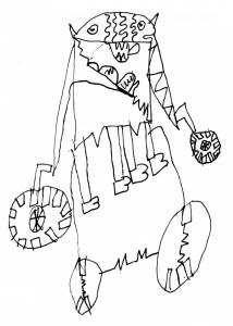 Tekening Lowie origineel Kindertekening in mozaïek